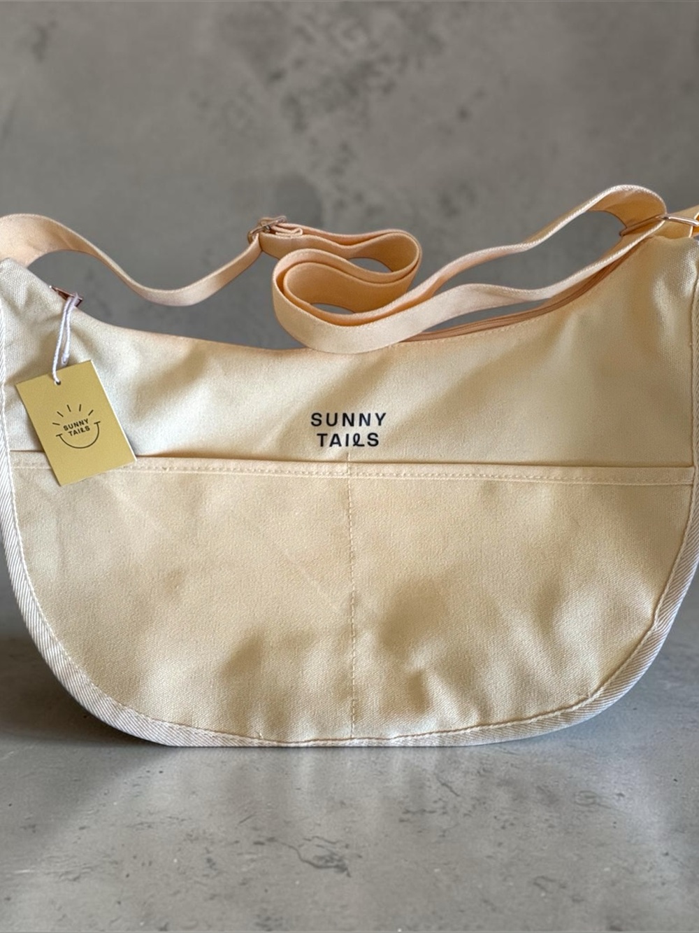 Sunny Tails Canvas Crossbody Bag Yellow Adjustable Strap Minimalist NEW